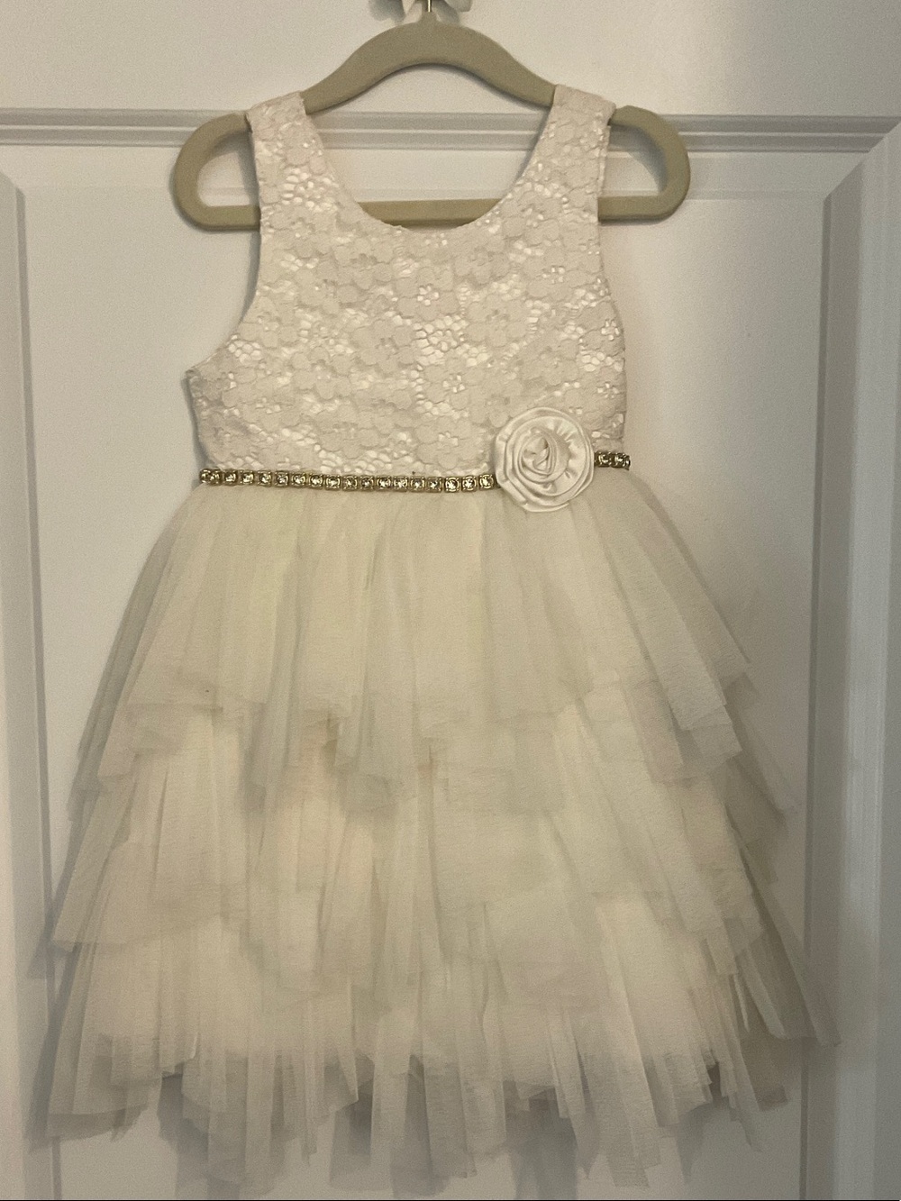 American Princess Ivory Lace Bodice Tulle Party Dress with Rhinestone Waist